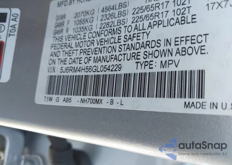 2016 Honda Cr-V Ex z USA, uszkodzony, nr VIN 5J6RM4H56GL054229